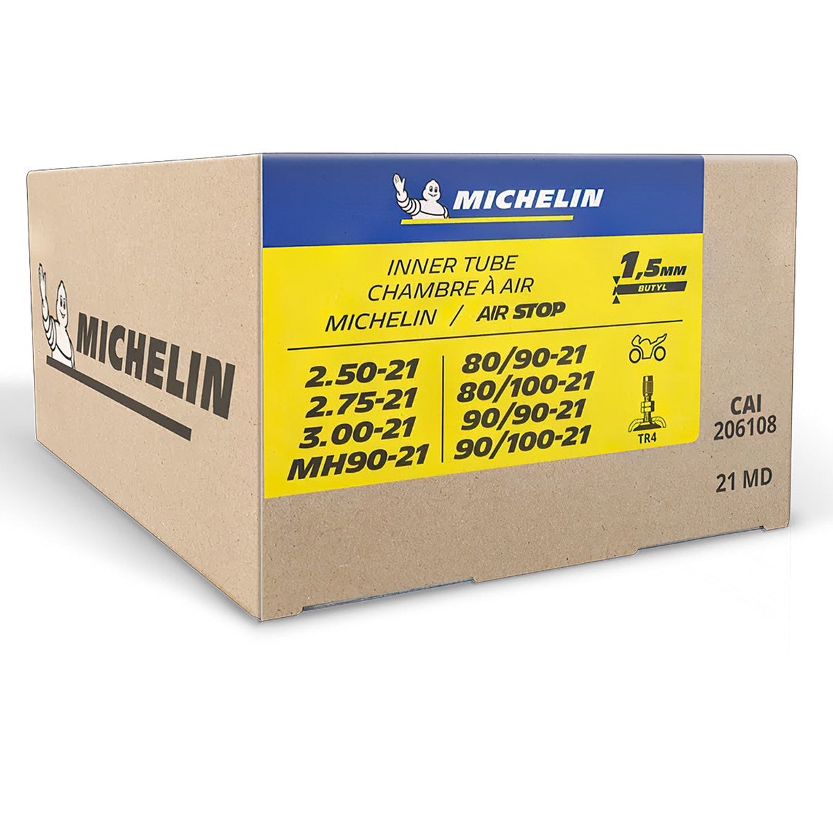 110/80-18 (3.50- 3.25- 110/90- 120/80- 100/90) Tube TR4 Valve Michelin (MT18110TR4)